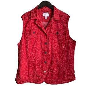 CJ Banks Womens Vest Size 1XL Red Button Down with Pockets